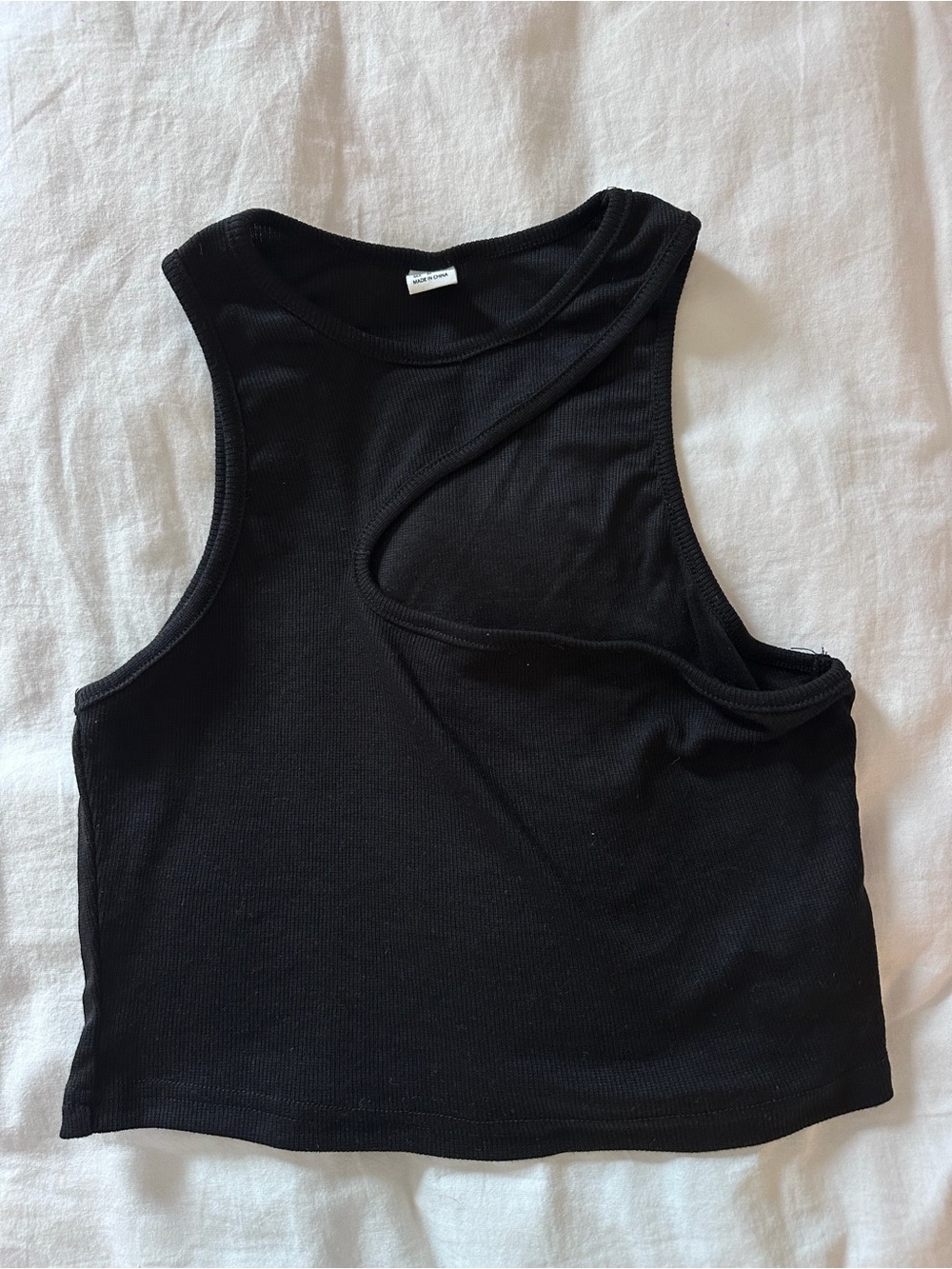 Black Asymmetric Cutout Ribbed Tank Top